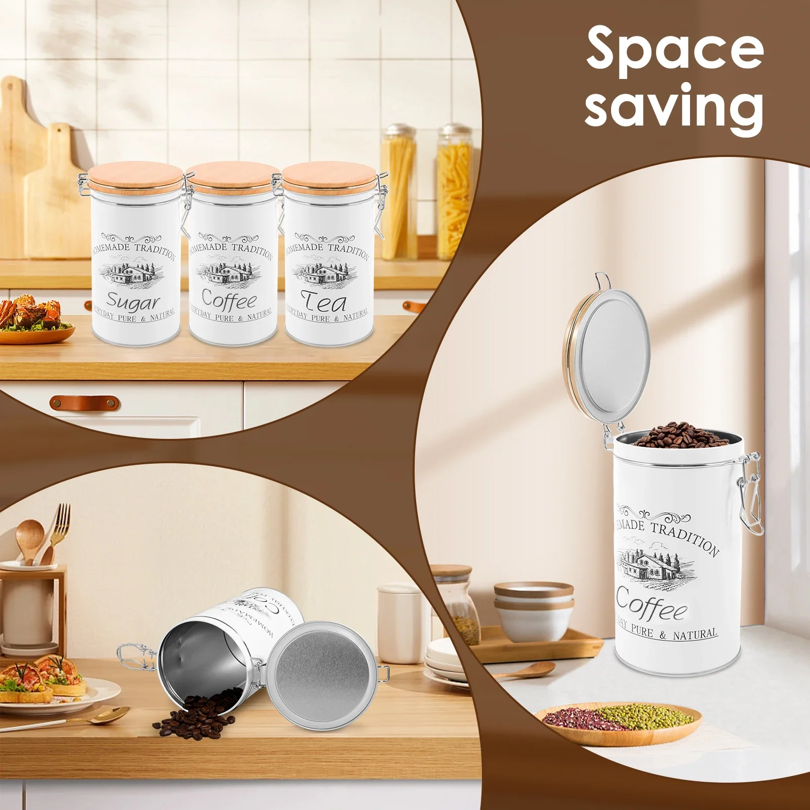 3Pcs/Set Tea Coffee Sugar Canisters Metal Coffee Bean Storage Jars Versatile Tea Coffee Sugar Container Kitchen Food Supplies - view 4