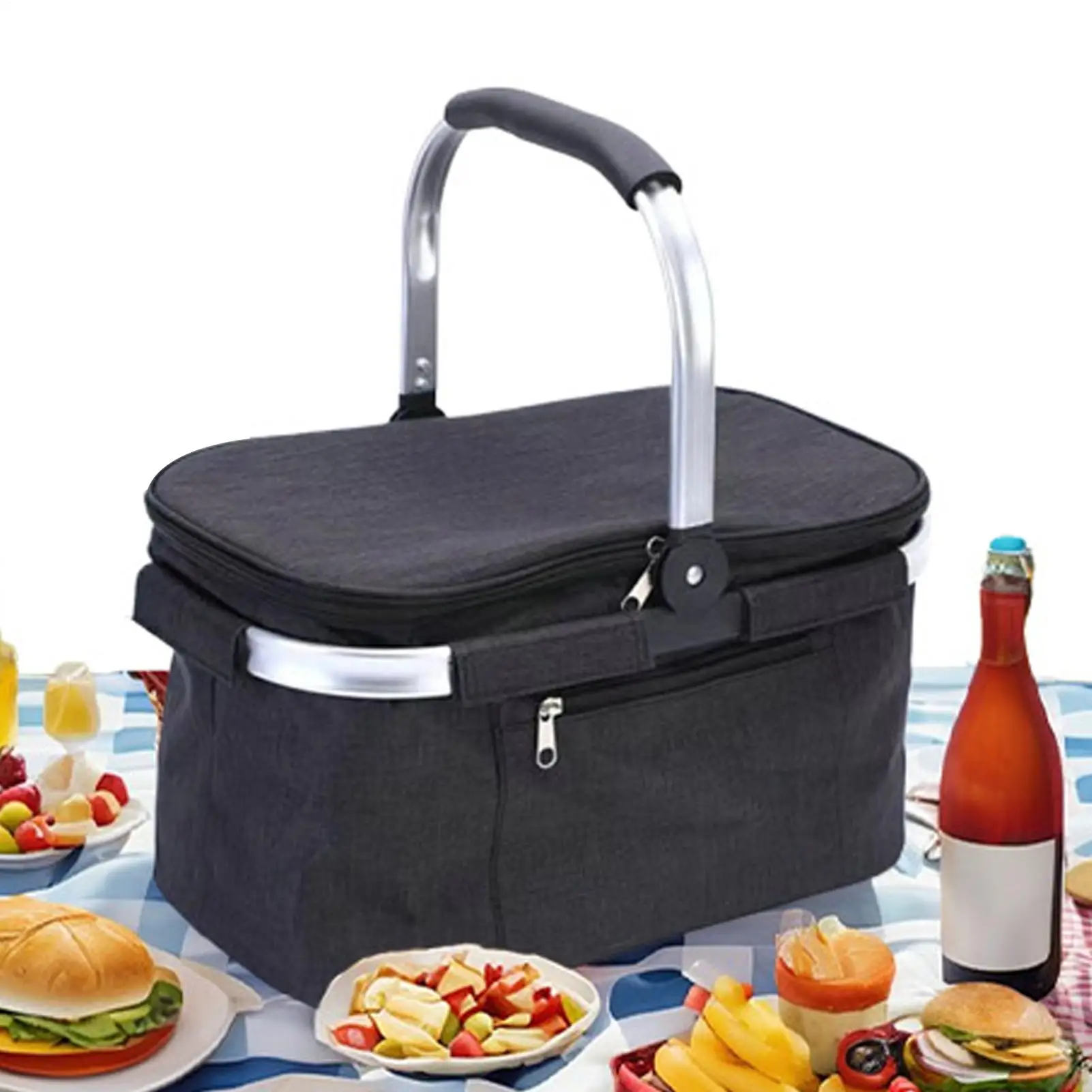 

Insulated Picnic Basket Insulated Shopping Basket With Lid Waterproof Foldable Cooler Basket outdoor camping basket