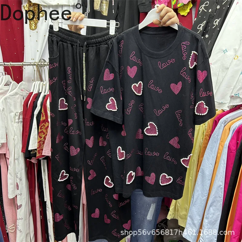 

Модный женский комплект из двух предметов, свободная футболка с короткими рукавами и широкими брюками с эластичной резинкой на талии и шнурком