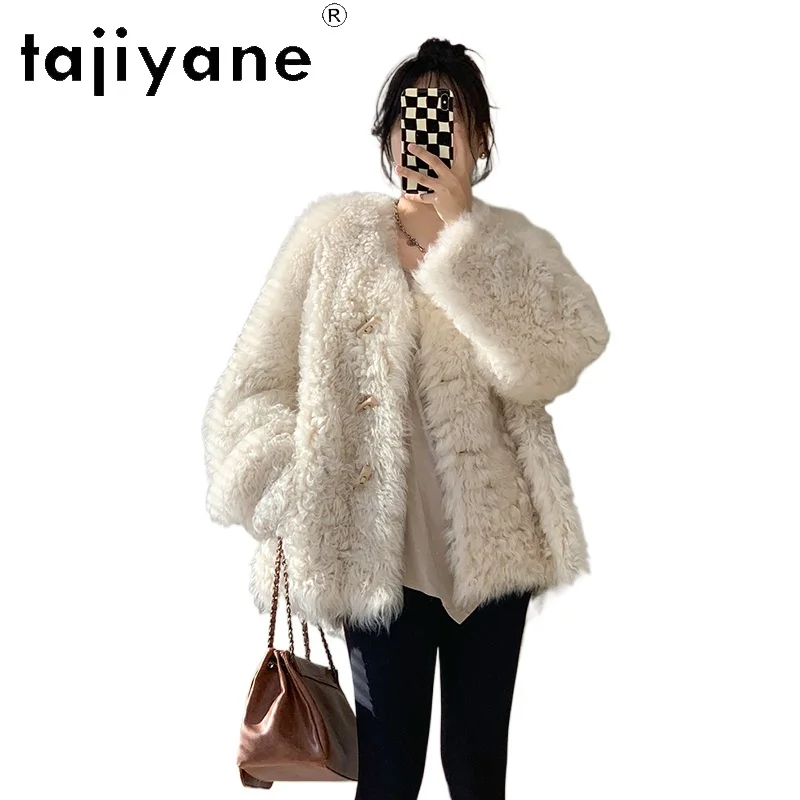 TAJIYANE 100% توسكانا صوف الغنم مزدوج الوجه الفراء سترة امرأة فاخرة الخامس الرقبة معطف الفرو الحقيقي النساء الملابس الشتوية 2025 schuba