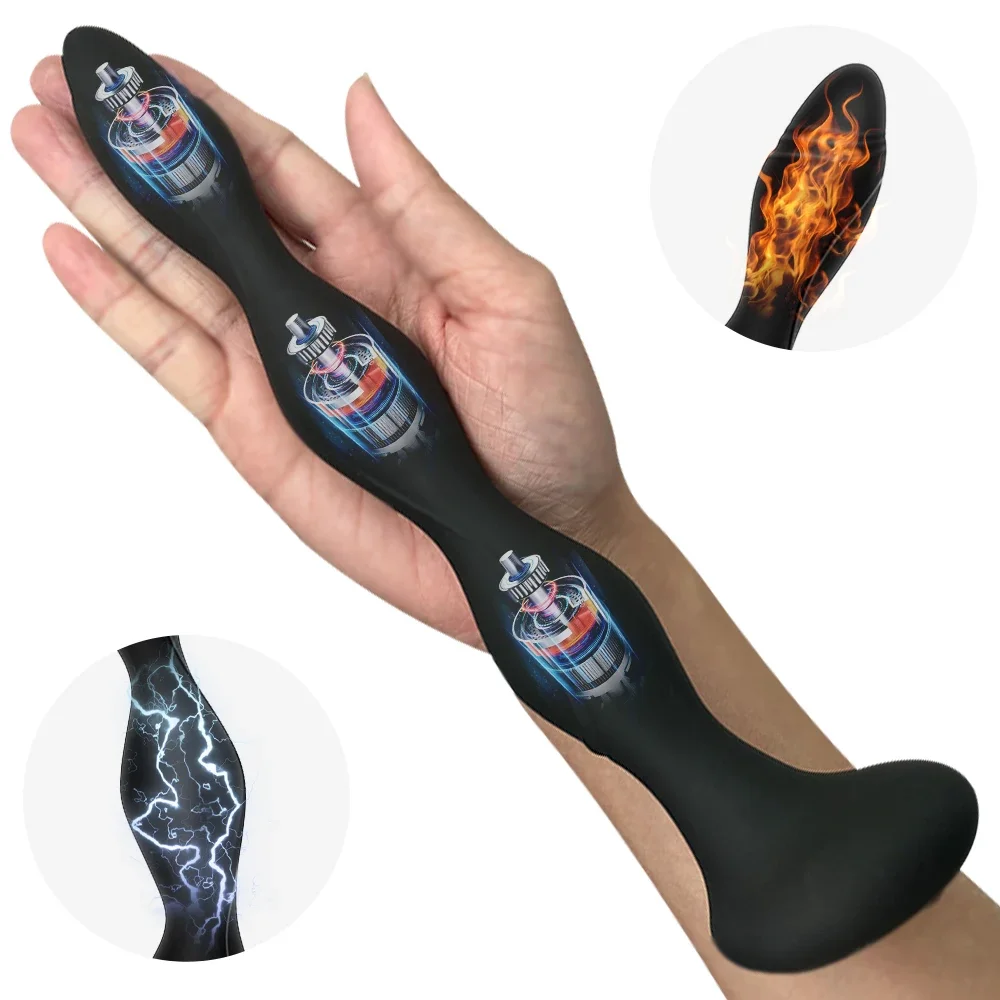 

Bendable Electric Pulse Heating Prostate Massager Anal Plug Sex Toys 3-in-1 Anal Beads Butt Plug for Men Women Couple Adult Toys