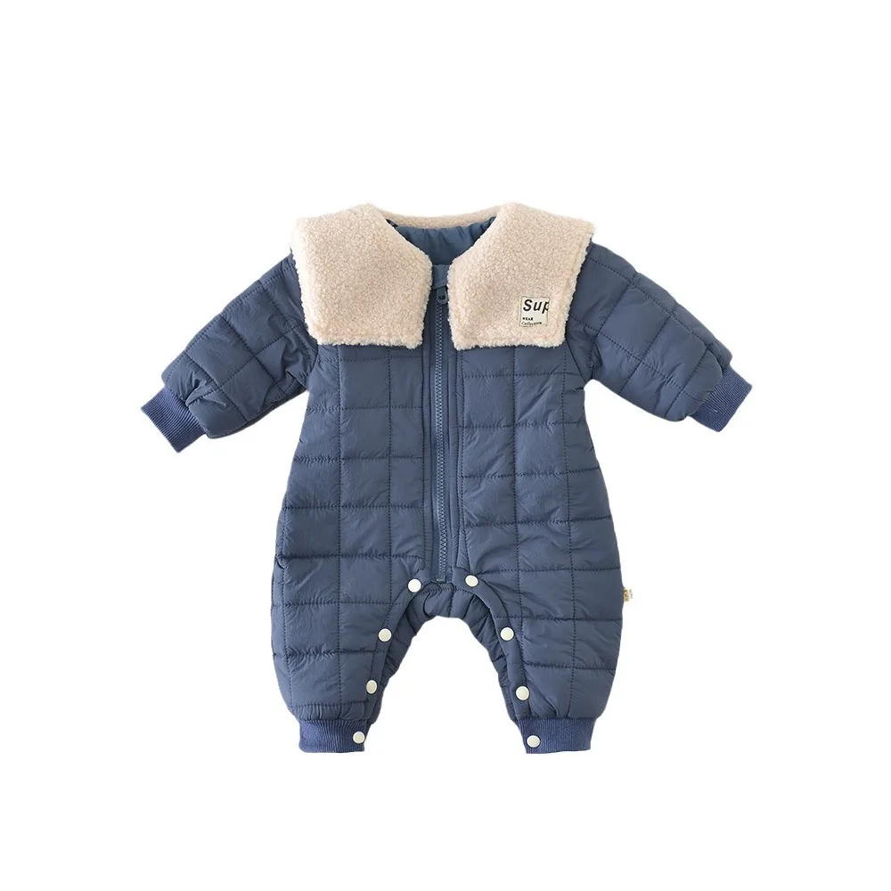 Winter 2024 Ins Infant Girls Jumpsuit Cotton Quilted Rabbit Lapel Thickened Warm Baby Girls Rompers Newborn Girls Bodysuit