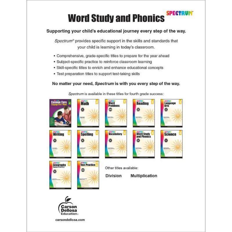 Spectrum Word Study And Phonics Grade 4 Carson Dellosa Education Carson Dellosa Education 9781483811857 Book
