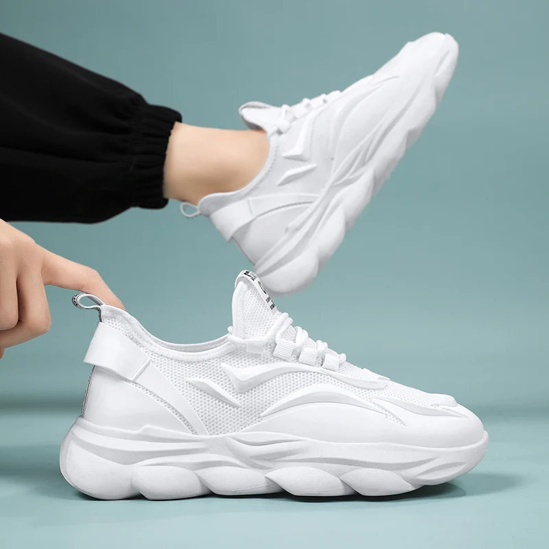 Men's Breathable Mesh Running Trainers With Durable Thick Sole_voghion.com