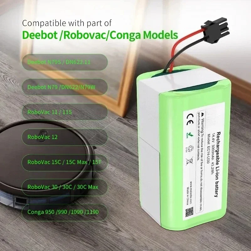 14.4V 2600mAh Battery Suitable for Conga Excellence 990 Robot Vacuum Cleaner