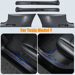 Front Rear Door Sill Guards For Tesla Model Y Carbon Fibre ABS Inner Protector Plate Cover Trim Car Anti-Dirty Bumper Kick Pad