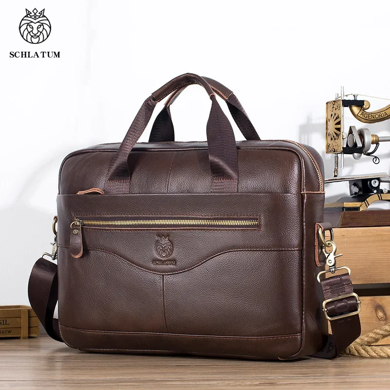 Maletín de cuero genuino para hombre, bolso de oficina portátil para ordenador portátil, bolsas de mensajero de negocios de alta calidad para viajar