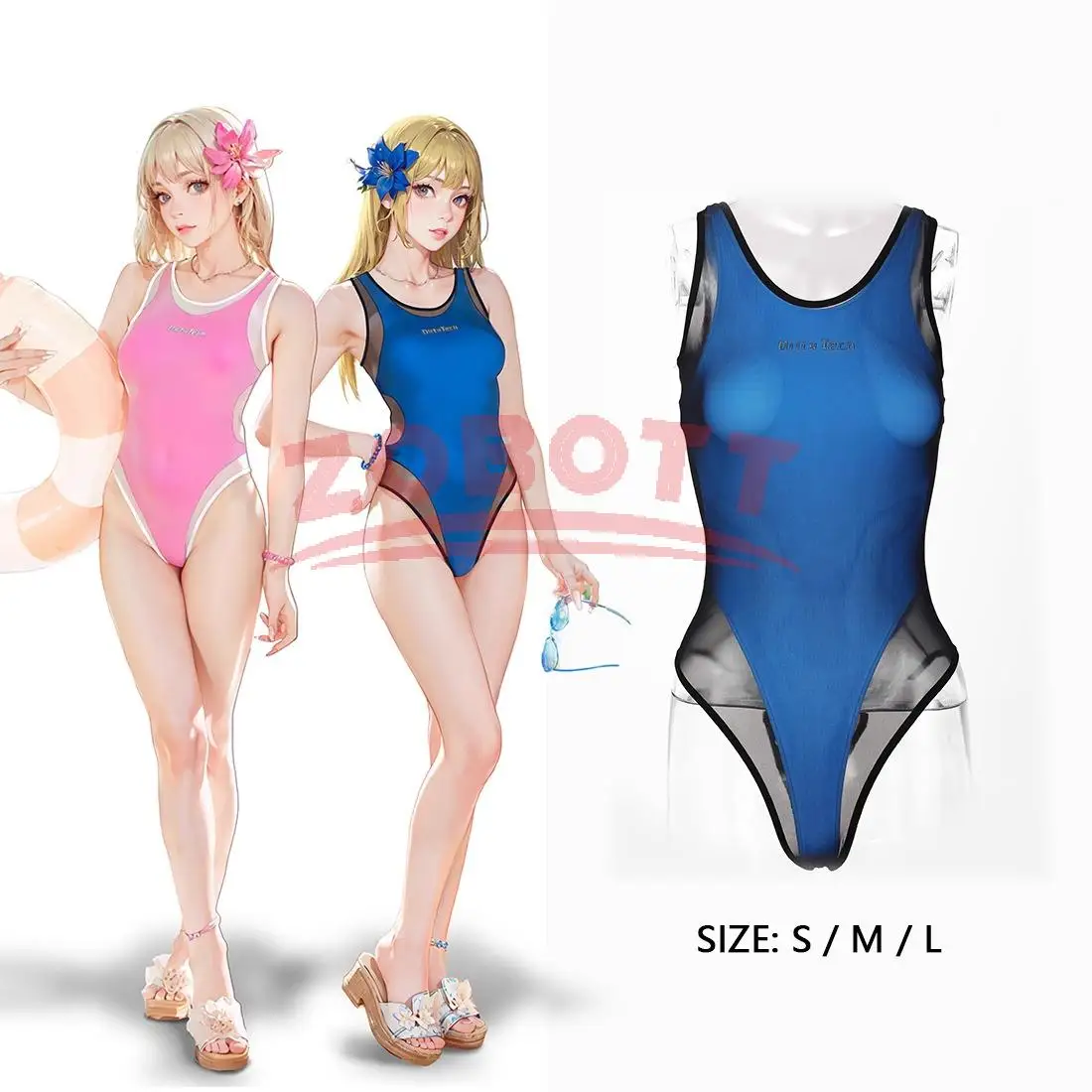 

Anime Dirtytech One Piece Swimsuit Mesh Transparent Overlay High Split Racing Swimming Anime Cos Sexy and Cute Hot Spring