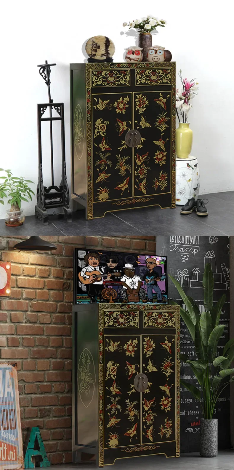 N138Solid wood light luxury shoe cabinet small apartment household door simple modern living room retro entrance cabinet