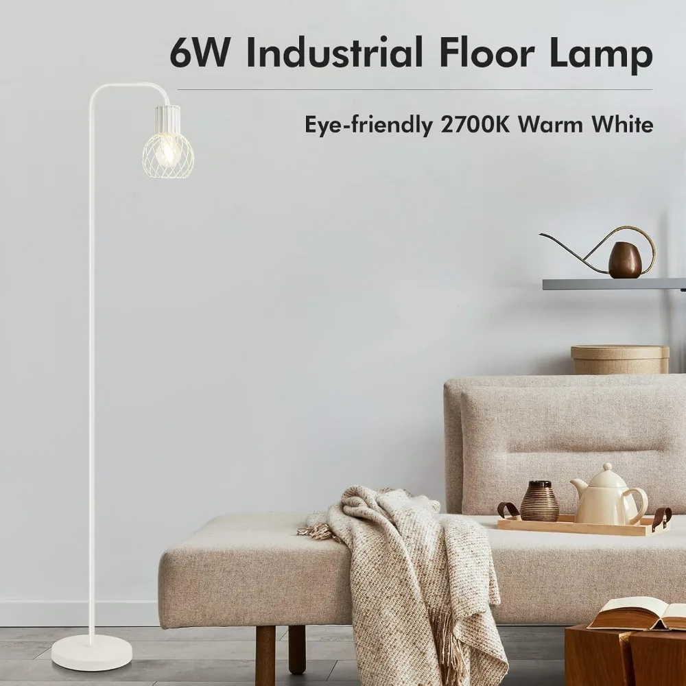 Industrial Floor Lamp, White Standing Lamp Modern with 6W LED Bulb, Foot Switch, Metal High Floor Lamp, Minimalist Mid Pole Lamp