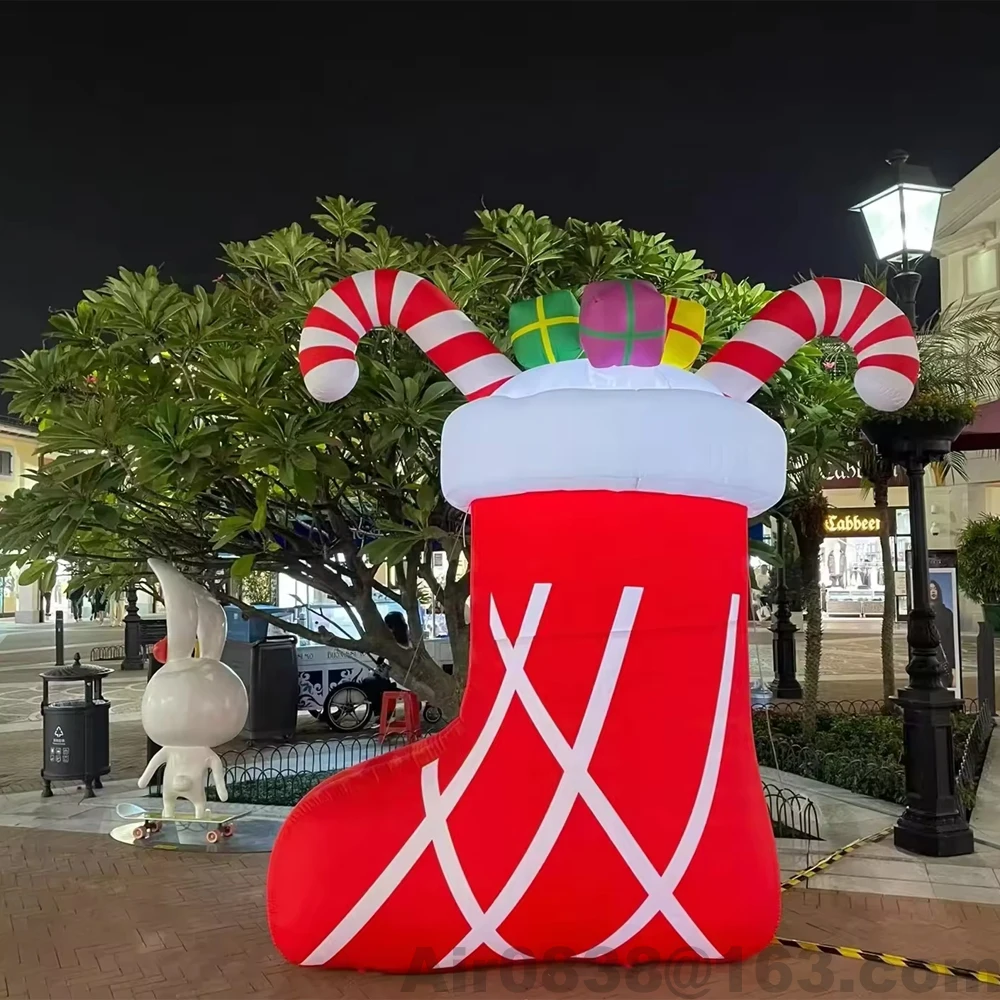 Balonowy gigantyczny skarpeta świąteczna z prezentami do wypełnienia, czerwona nadmuchiwana skarpeta świąteczna do dekoracji reklamowych, 2025