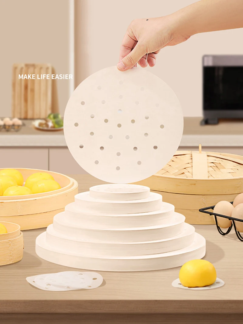 50 stücke Bambus Dampfer Papiere Einweg Antihaft-Dampfer Matte Öl Papier Luft Friteuse Ofen Küche Pan Pad Airfryer bakpapier – Detail 1