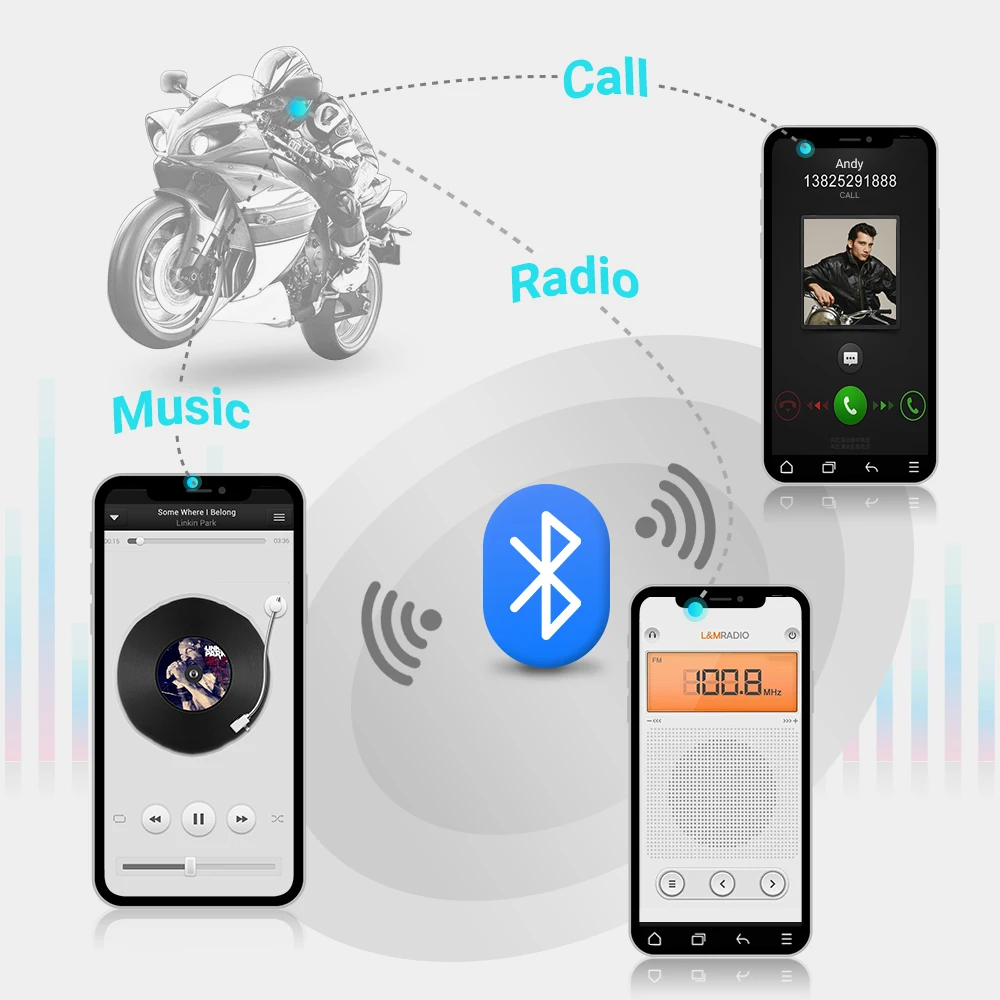 Intercomunicador Bluetooth impermeável para capacete de motocicleta, Interphone sem fio para Moto, 1200m Interphone