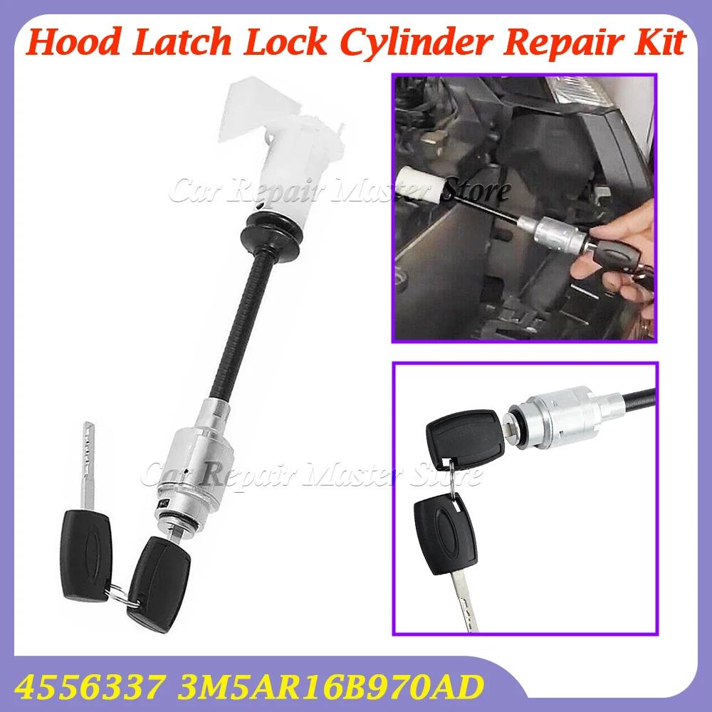 22.5cm with 2 keys Car Hood Latch Lock Cylinder Repair Kit 4556337 3M5AR16B970AD For Ford- Focus C-MAX 2003-2007 MK2 2004-2012