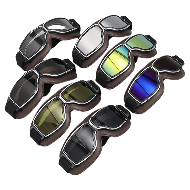 Ретро мотоциклетные очки ветрозащитный мотоциклетный шлем очки солнцезащитные очки универсальные складные кожаные винтажные аксессуары для мотоциклов