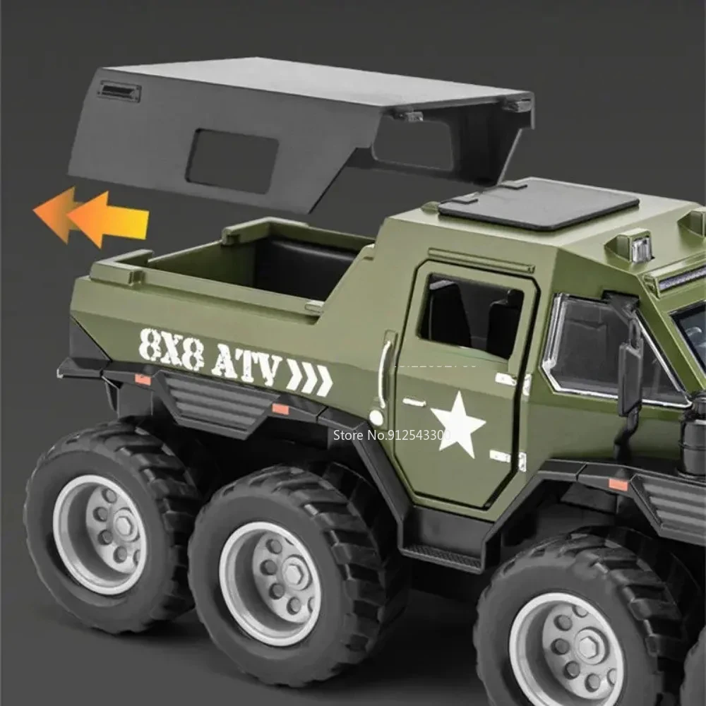 1/32 Russian Avtoros Shaman 8x8 ATV Alloy Model Toys Car Simulation Metal Diecast Sound And Light Vehicles Boys Collection Gifts