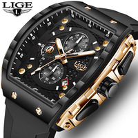 LIGE Outdoor Square Casual Sport Quartz Man Watch Top Brand Luxury Watches Fashion 50M Waterproof Auto Date Silicone Chronograph