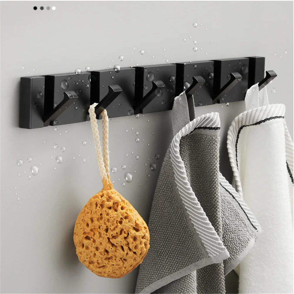 Black Towel Hanger Robe Hook Folding Clothes Hook Black Gold Clothes Rack Hanger Aluminum Kitchen Hook Door Hanger Wall Mounted