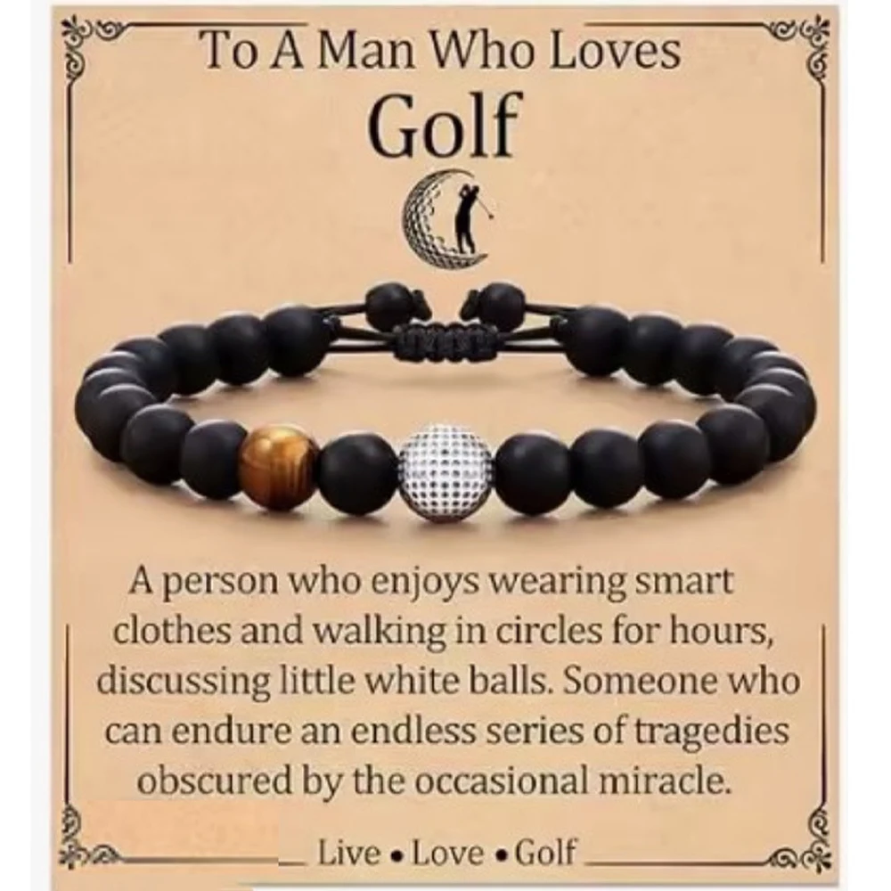 Golf Bracelet Gifts for Men Boys Golf Accessories Tiger Eye Beads Stretch Bracelets Christmas Birthday Gifts for Golf Lovers