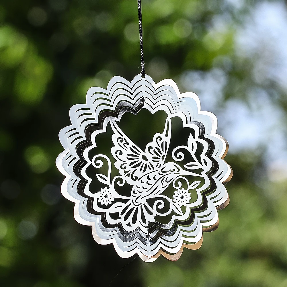 1PC 3D Wind Turn Hummingbird Flowers Stainless Steel Pendant DIY Suncatcher for Windows Home Aesthetic Decororation Accessories