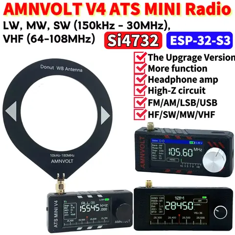 Radio AMNVOLT V4 ATS MINI SI4732 DSP Radio with Headphone Amplifier LSB USB Transistor Pocket Radios 1.9inch IPS Screen ESP32-S3