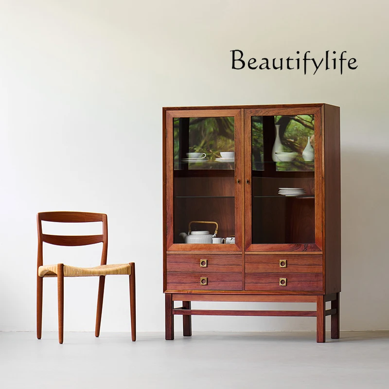 

Nordic designer cherry wood display cabinet medium antique storage locker tableware cabinet Myanmar teak