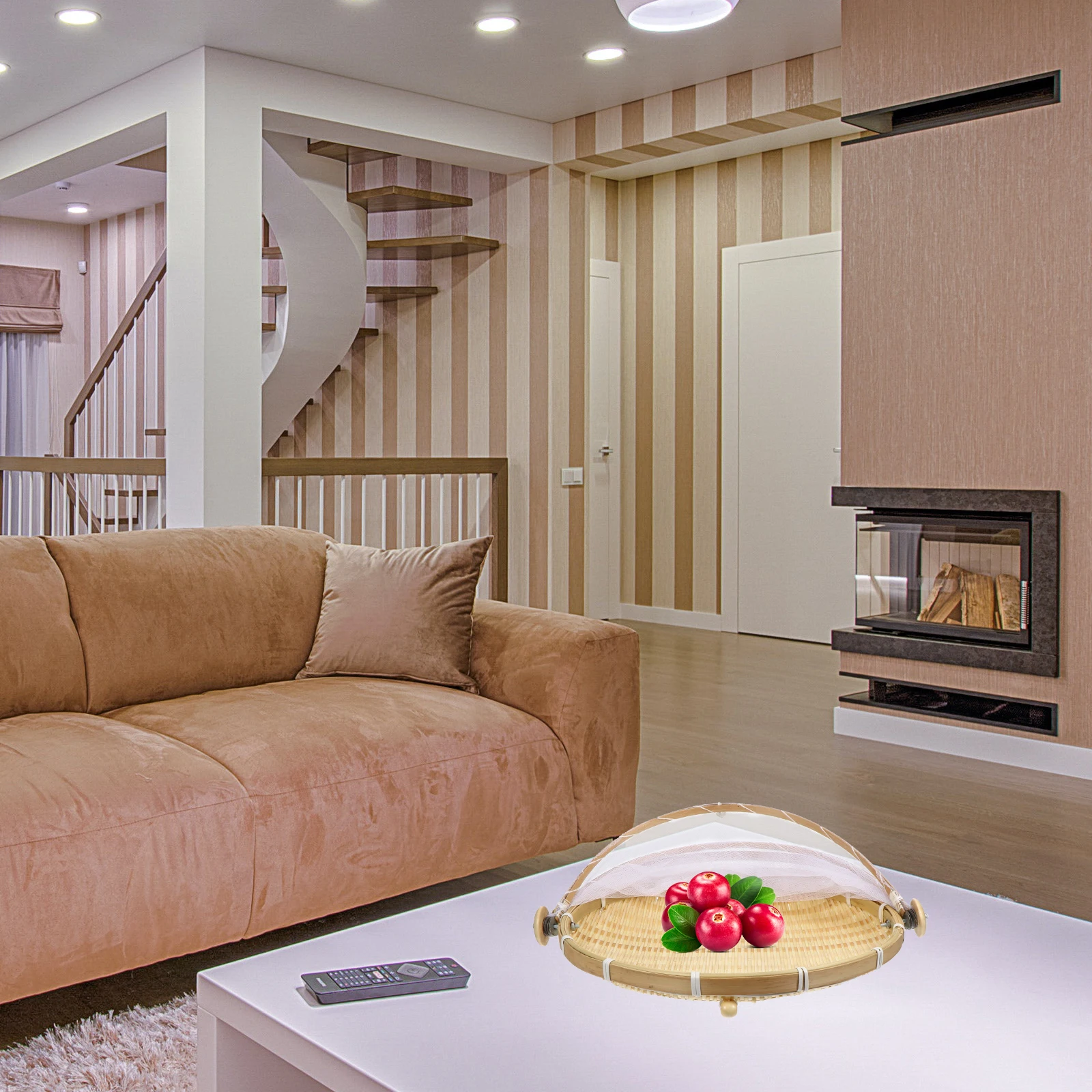 

Bamboo Storage Basket H woven Dustproof Food Container Gauze Mesh Picnic Tray Rural Home Decor Sturdy Practical Family