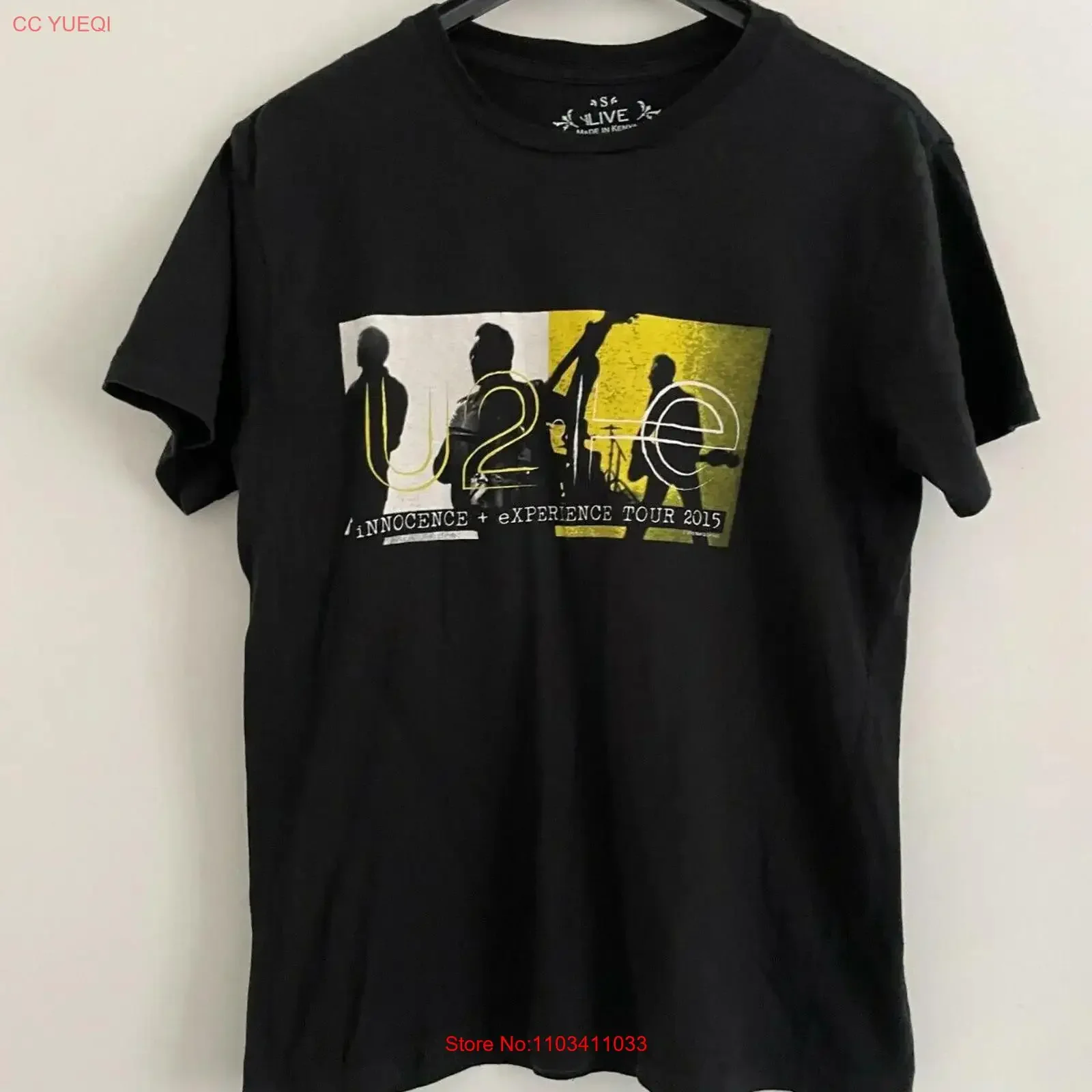 U2 INNOCENCE EXPERIENCE TOUR 2015 PRETO MEN'S T SHIRT USADO TAMANHO S BX4 vintage lavado roupas de grife moda gráfico esticado
