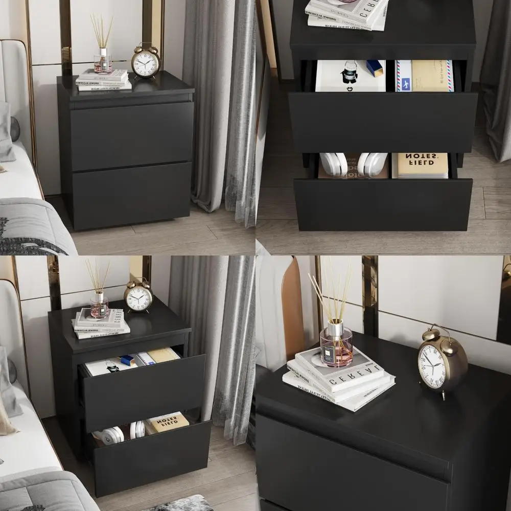 

contemporary wooden 2-drawer nightstand, black, 15.7" w x 18.9" h, handleless design