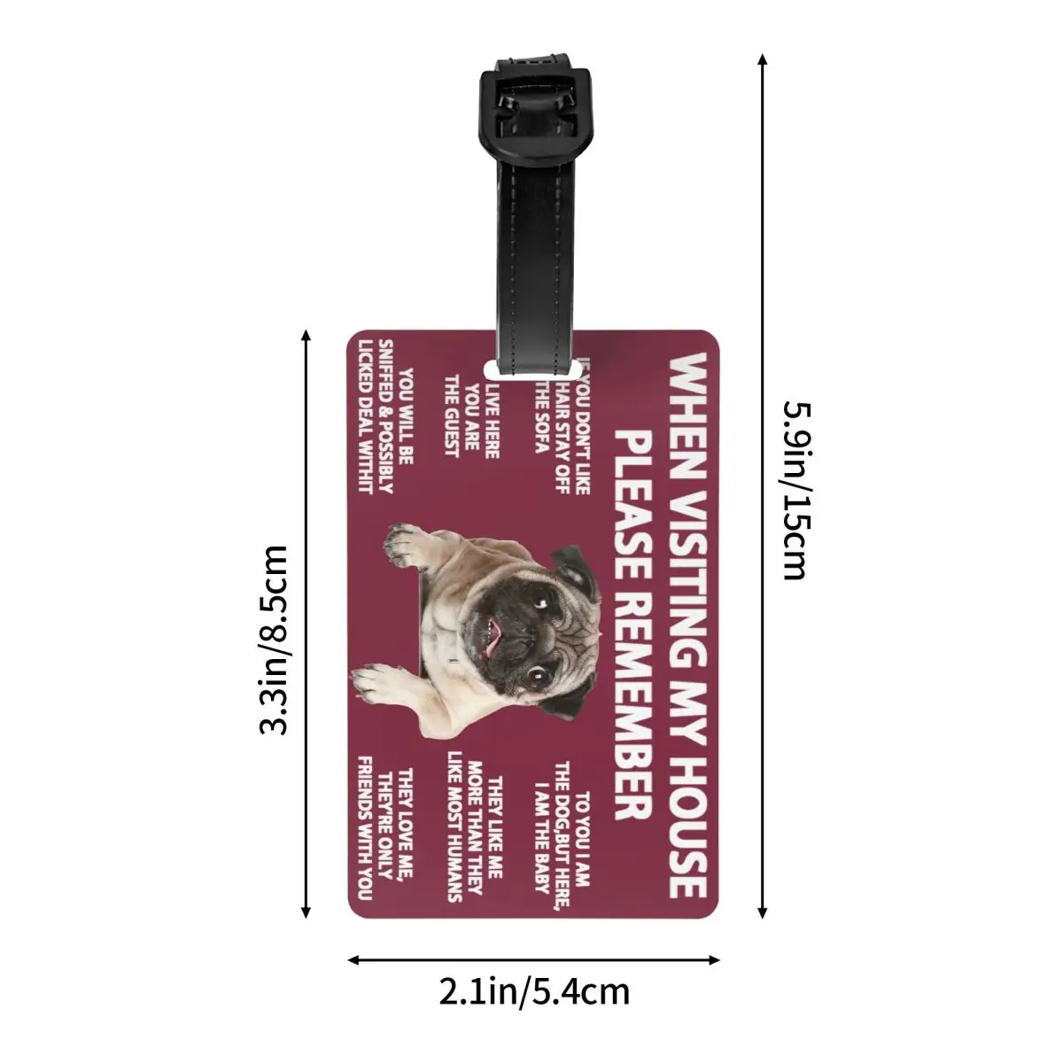 Bagagem Tags para Malas, Privacidade Cover, Nome ID Card, Lovely Pug Dog