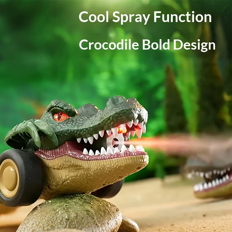 Carro de controle remoto com tema de crocodilo, rotação de 360 graus, brinquedo iluminado para meninos, frequência sem fio 2.4g, novo modelo