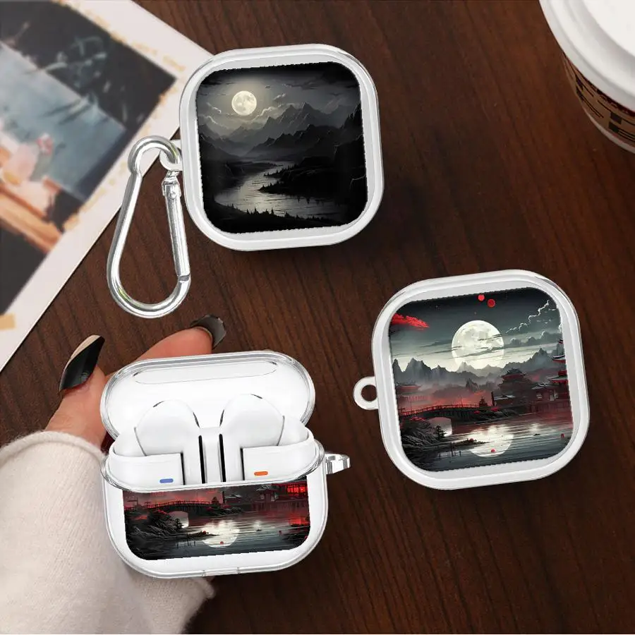 Night Moonlight Große, coole, transparente Kopfhörerhülle mit Haken für Redmi Galaxy Buds 6 Pro 8 Lite 8Active 6Active 5 7