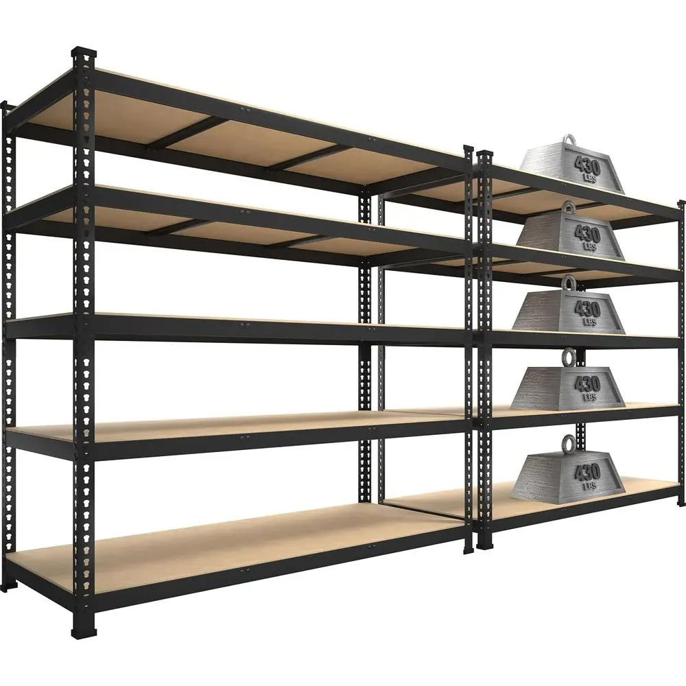 

Комплект из 2 регулируемых металлических стеллажей для хранения 48x18x72 дюймов, сверхпрочные, для гаража, кладовой, кухни — черные