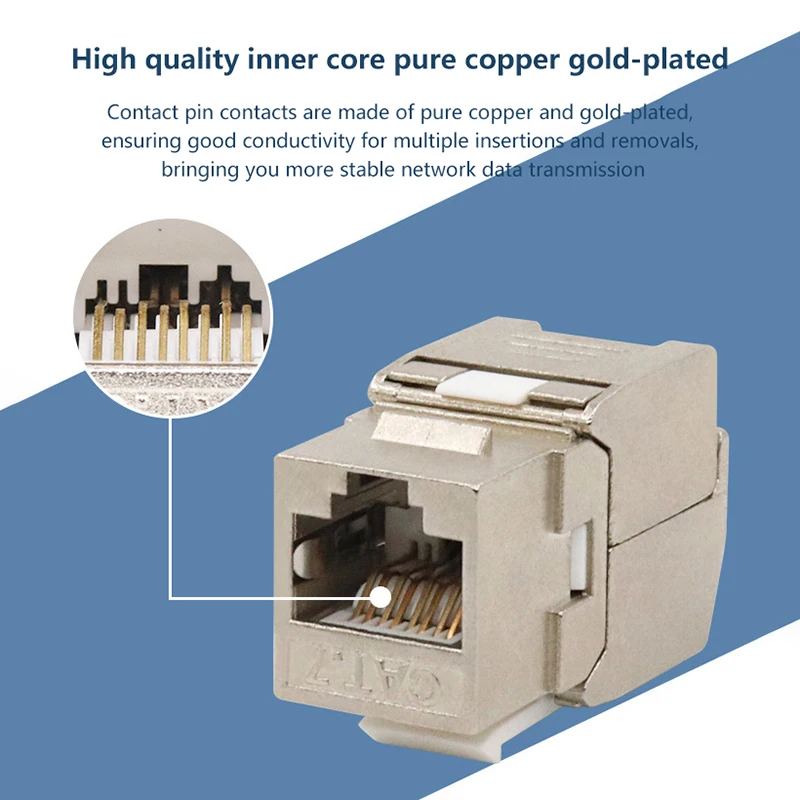 Cat6a Cat7 RJ45 Keystone Jack, Zinc Alloy Module, Tool-Less STP Type, Adapter Coupler for 22-26 AWG