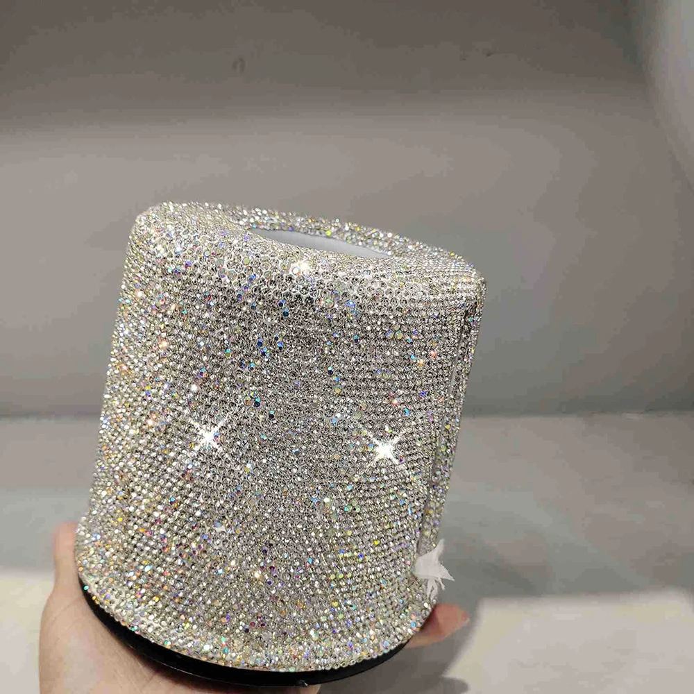 Luxury Tissue Holder Tissue Box Bling Diamond Round Paper Towel Dispenser Roll Toilet Paper Holder Home Toilet Accessories baño