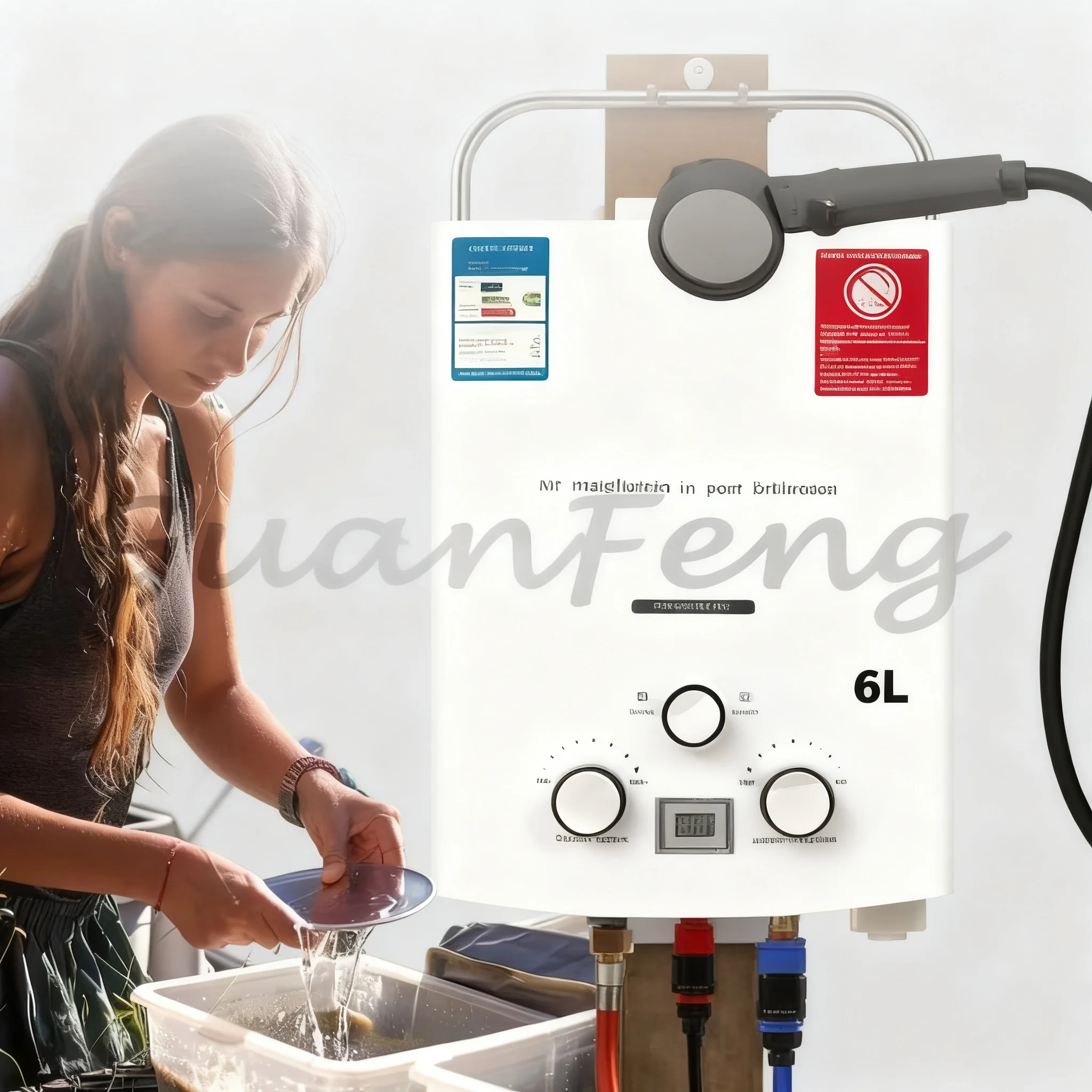 Camping Portable Tankless Hot Water Heater, Instant Heating Shower Heater with Shower Head for Car Truck Tent