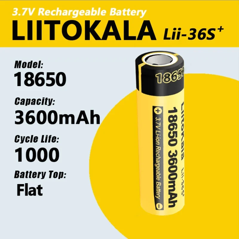 30pcs LiitoKala Lii-36S 18650 3600mAh 3.7V Li-Ion Rechargeable Battery 10A Lithium Battery High Drain For Flashinglight