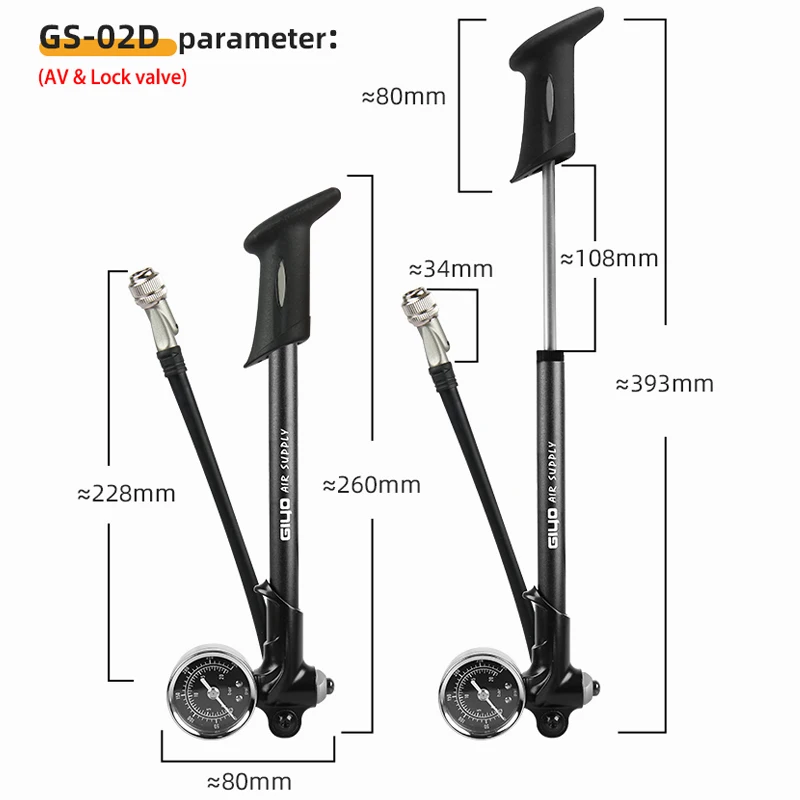 GIYO GS-02D/PT High-pressure Pump Foldable Bike Air Shock Pump MTB Mini Pump with Lever Gauge for Bicycle Fork & Rear Suspension