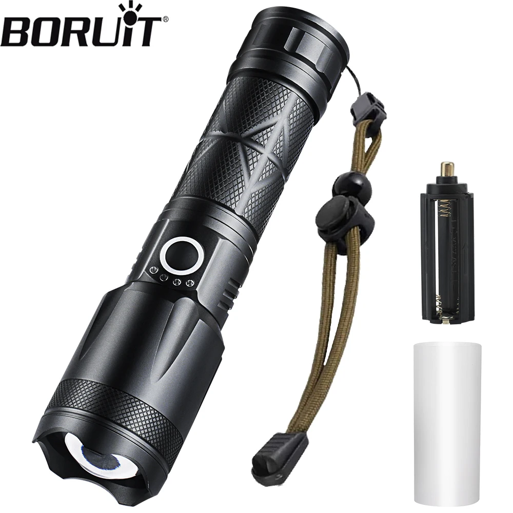 

BORUIT S55 Strong Light FlashLight TYPE-C Charging Digital Display Telescopic Focusing Light Outdoor Camping Flashlight Lantern