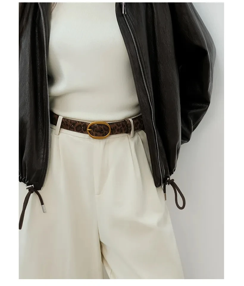 Damen-Gürtel mit Leopardenmuster, trendiger, schicker Wildledergürtel mit goldener/silberner Schnalle, modischer Y2K-Gürtel für Kleider, Röcke und Jeans – Detail 4