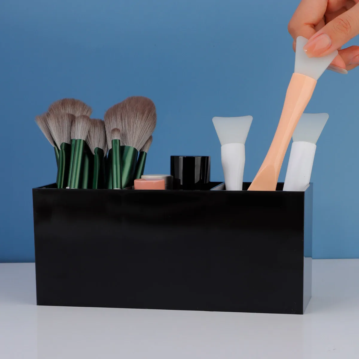 Transparent Makeup Brush Organizer, Acrylic Makeup Brush Organizer with 3 Slots, Pencil Holder for Desk, Desk Organizer