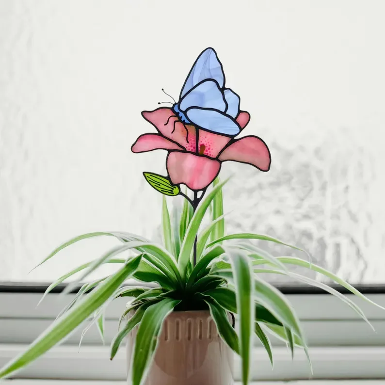 Glass flower new color glass flower insert butterfly lover garden decorative light holiday gift customization