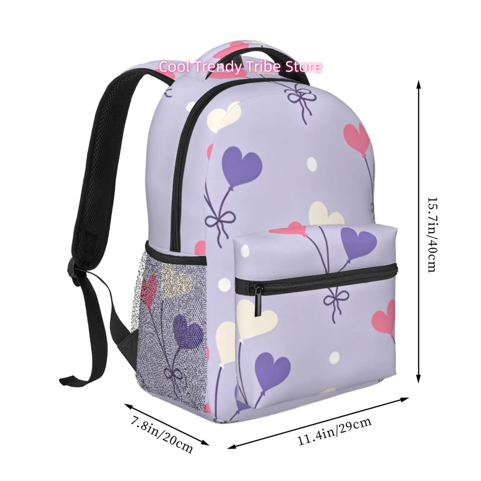 Lavender Heart Balloon Print Backpack, Oxford Cloth Casual Daypack, Adjustable Straps, for Casual Outings And Travel