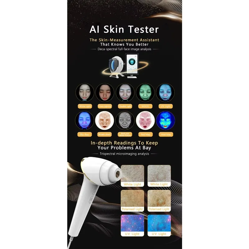 เครื่องวิเคราะห์ผิวหน้า AI แบบพกพา อุปกรณ์วิเคราะห์สภาพผิว เครื่องสแกนใบหน้า รองรับหลายภาษา