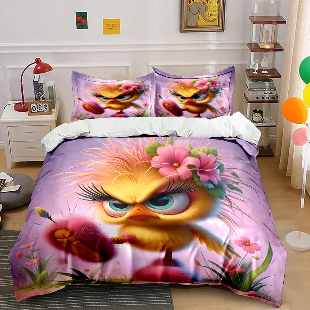

Fluffy Creature with Pink Flowers Print Soft Comfortable Duvet Cover Bedding Set Included 1*Duvet Cover 2*Pillowcases