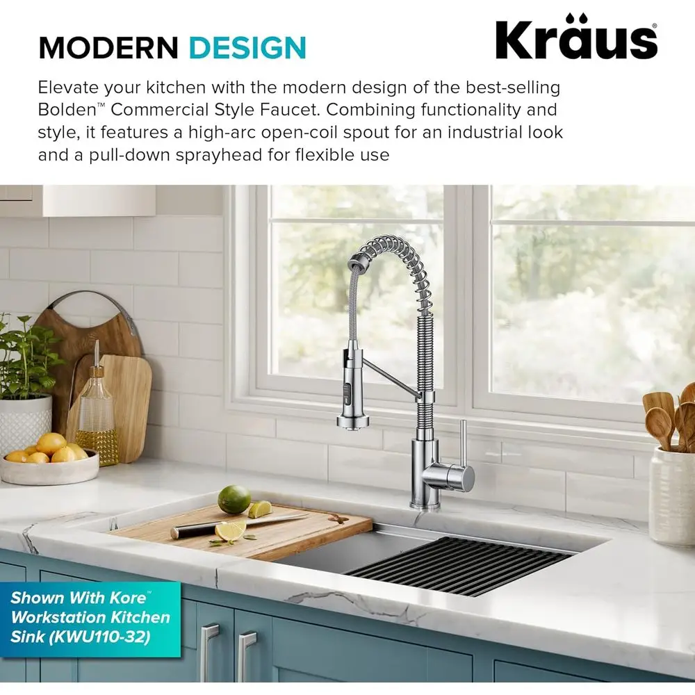 크롬 싱글 핸들 풀다운 주방 수전, 볼든 상업용 스타일 2, KPF-1610CH (1팩)