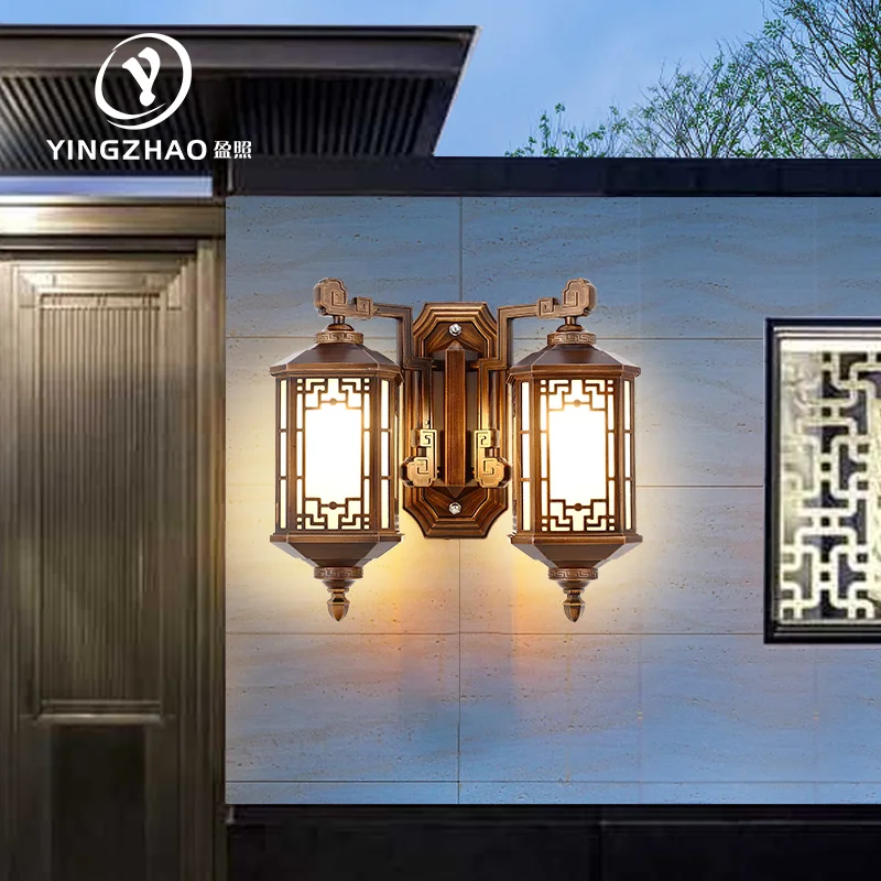 

Wall lamp double head outdoor waterproof new Chinese-style villa exterior wall entrance balcony outdoor courtyard terrace wall h