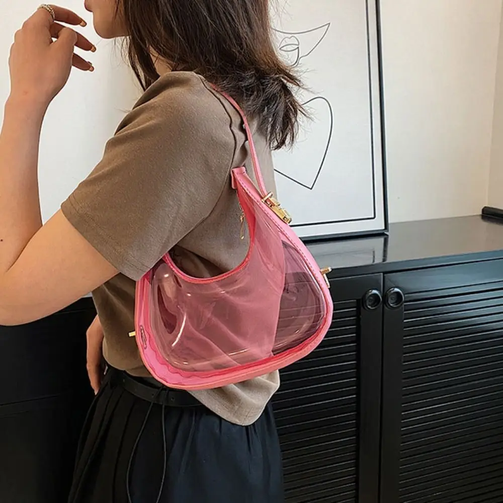 

Jelly Color Jelly Color Crossbody Bag Zipper Crescent Transparent Shoulder Bag Waterproof Underarm Bag PVC Handbag