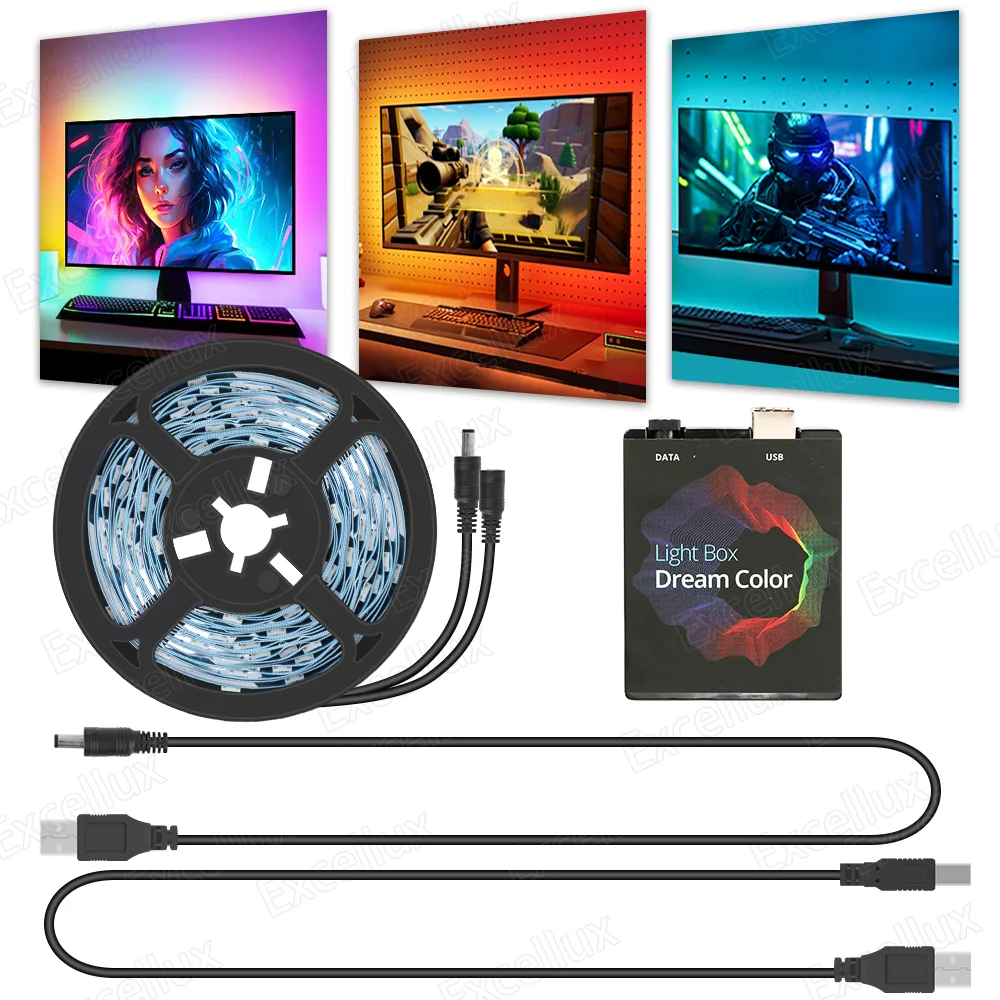 Ortam TV PC Monitörü Arka Işık Rüya Ekran USB Led Şerit Renk Sync RGB Monitörler TV\'ler Için Led Işıklar 5 V Atmosfer Dekor Lambaları