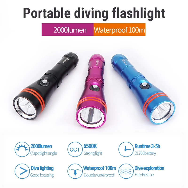 S10P 2000lm diving flashlight 6500K scuba diving spotlight Underwater 100m dive lamp Outdoor exploration rescue lighting fishing